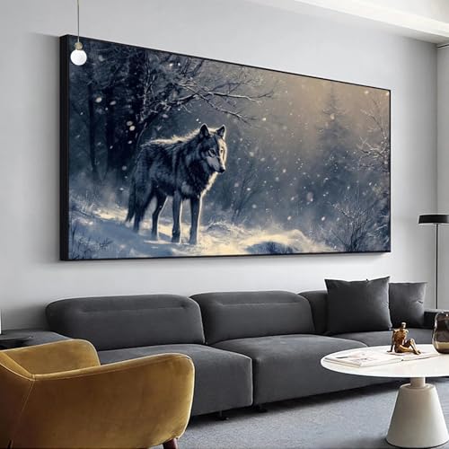 Diamond Painting Winter Diamant Painting Set für Erwachsene Kinder,5D Diamond Painting Wolf Bilder,Full Drill Eckige Steine Diamant Malerei 100x200cm DIY Diamant Kunst Kits,für Home Wand Décor Y-30 von Jaalinng