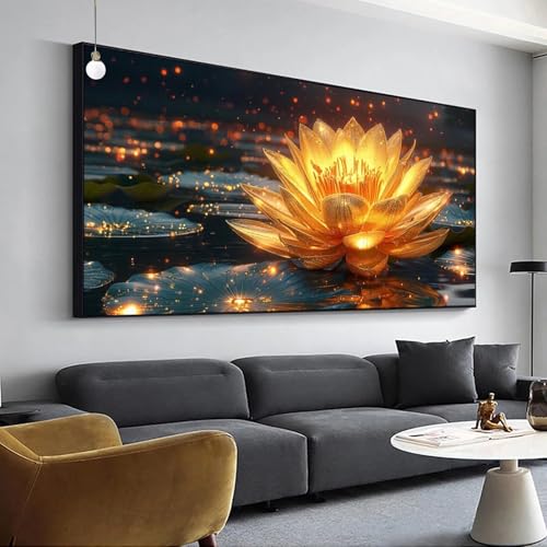 Jaalinng Diamant Painting Lotus Diamond Painting Teich Bilder, Diamond Painting Set für Erwachsene Kinder, 5D Diamant Painting Groß 30x60cm DIY Full Drill Diamant Malerei Kits, für Haus Wanddeko Y-49 von Jaalinng