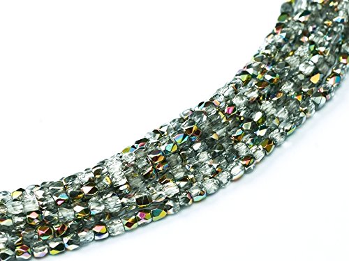 150 Stück 2mm Tschechische Facettierten Glasperlen, Fire-Polished, Rund, Crystal Vitrail von Jablonex