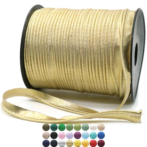 Goldfarbene Satinpaspelierung – 9,1 m – über 25 Farben – Satin, glänzend, doppelt gefaltet, Schrägband, Lippenkordel mit Spule zum Nähen von Kleidung, Trimmen von Polstern, SP264610.. von Jacob Bicerri