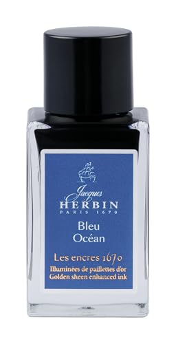 Jacques Herbin 16018JT – Eine Flasche mit goldfarbener Glitzertinte für Füllfederhalter, Roller, Glasfeder und Füllfederhalter 15 ml, Ocean Blue von Jacques Herbin