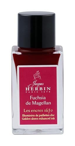 Jacques Herbin 16063JT - Eine Flasche mit goldfarbener Glitzertinte für Füllfederhalter, Roller, Glasfeder und Füllhalter 15 ml, Fuchsia von Magellan von Jacques Herbin