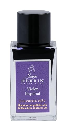 Jacques Herbin 16076JT – Eine Flasche mit goldfarbener Glitzertinte für Füllfederhalter, Tintenroller, Glasfeder und Füllfederhalter 15 ml, Imperial Purple von Jacques Herbin