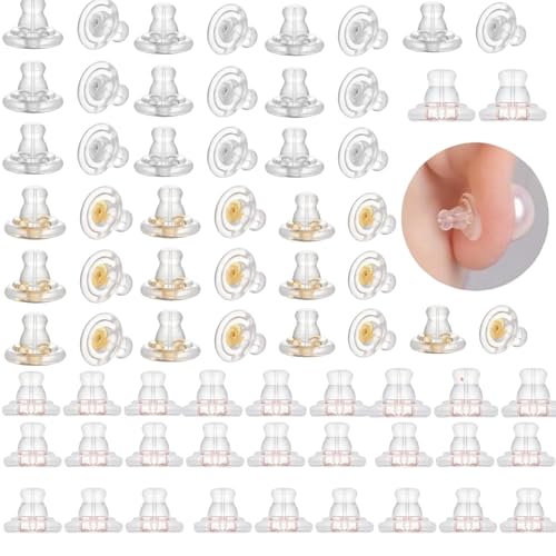 Ohrring-Verschlüsse aus Gummi, weich, transparent, für Ohrstecker, hypoallergene Silikon-Ohrring-Verschlüsse, Ersatz-Sicherheits-Stopper, 60 Stück von Jacsoii