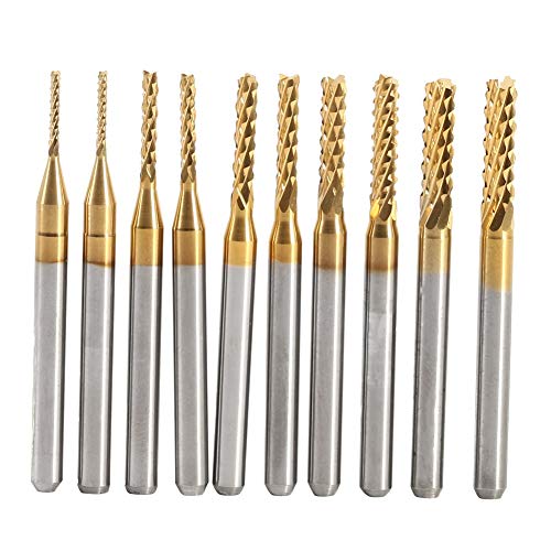 Jadeshay 10 Stück Schaftfräser CNC-Fräser, CNC-Fräser, Fräser, Schnitzer-Bit-Set 1,0–3,0 mm, Titanbeschichteter Schaftfräser, Hartmetall, CNC-Fräser-Werkzeuge von Jadeshay