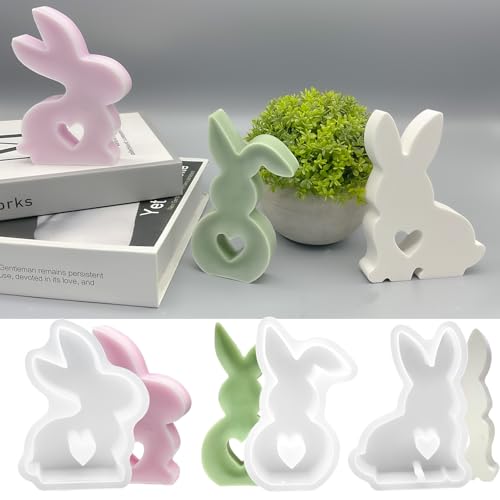 3 Stück Silikonformen Ostern Silikonformen Gießformen Ostern,Silikonform Hase,3D Kaninchen Gießform Ostern, Osterhase Silikonform für Gips, Sojawachs Kerzen, Handwerk von Jadeunm