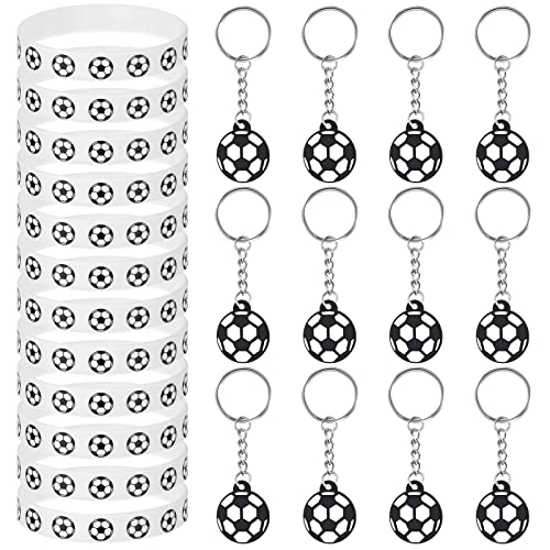 Jadive 24 Stück Fußball Schlüsselanhänger Silikon Armband Set Fußball Party Mitgebsel mit 12 Fußball Schlüsselbund und 12 Silikon Armband Fußball Party Deko für Kinder Geburtstag Schule Karneval von Jadive