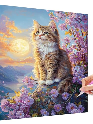 Diamond Painting Blume Erwachsene Diamond Painting Katze Kinder Anfänger, DIY Full Drill Diamant Malerei Set Basteln Erwachsene, Dimond Crystal Embroidery Wanddeko Geschenke für Frauen 80x110cm Q-3 von Jaeixouu