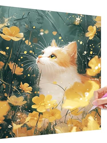 Diamond Painting Erwachsene Katze Set Diamant Painting Bilder Kinder Blume, DIY Diamond Crystal Stickerei Bastelset Erwachsene Set, Full Drill Diamant Malerei Deko Geschenke für Frauen 80x110cm C-0 von Jaeixouu