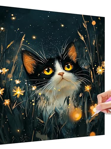 Diamond Painting Niedlich Erwachsene Diamond Painting Katze Kinder Anfänger, DIY Full Drill Diamant Malerei Set Basteln Erwachsene, Dimond Crystal Embroidery Wanddeko Geschenke für Frauen 80x110cm N-0 von Jaeixouu