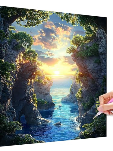 Diamond Painting Sonnenuntergang Erwachsene Diamond Painting Landschaft Kinder Anfänger, DIY Full Drill Diamant Malerei Set Basteln Erwachsene, Dimond Crystal Embroidery Deko Geschenke 80x110cm L-0 von Jaeixouu