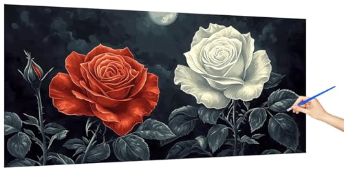 Malen Nach Zahlen Erwachsene Blume, Malen Nach Zahlen Rose Kinder Kleines Format, DIY Paint by Numbers Kreativ Set AnfäNger Inklusive Pinsel Acrylfarben Ohne Rahmen Zimmer Deko Geschenk 40x20cm T-9 von Jaeixouu