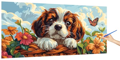 Malen Nach Zahlen Erwachsene Hund, Malen Nach Zahlen Blume Kinder Kleines Format, DIY Paint by Numbers Kreativ Set AnfäNger Inklusive Pinsel Acrylfarben Ohne Rahmen Zimmer Deko Geschenk 40x20cm C-4 von Jaeixouu