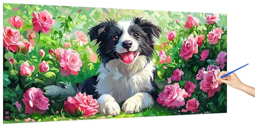 Malen Nach Zahlen Erwachsene Hund, Malen Nach Zahlen Blume Kinder Kleines Format, DIY Paint by Numbers Kreativ Set AnfäNger Inklusive Pinsel Acrylfarben Ohne Rahmen Zimmer Deko Geschenk 60x30cm O-4 von Jaeixouu