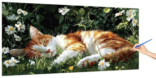 Malen Nach Zahlen Erwachsene Katze, Malen Nach Zahlen Blume Kinder Kleines Format, DIY Paint by Numbers Kreativ Set AnfäNger Inklusive Pinsel und Acrylfarben Ohne Rahmen Deko Geschenk 40x20cm D-5 von Jaeixouu