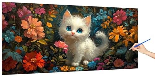 Malen Nach Zahlen Erwachsene Katze, Malen Nach Zahlen Blume Kinder Kleines Format, DIY Paint by Numbers Kreativ Set AnfäNger Inklusive Pinsel und Acrylfarben Ohne Rahmen Deko Geschenk 40x20cm G-3 von Jaeixouu