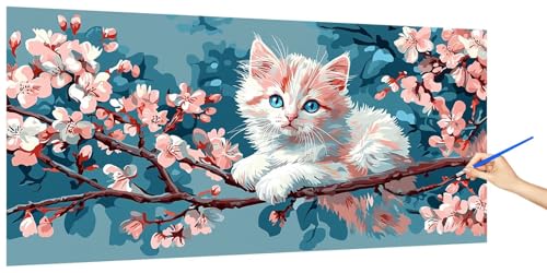 Malen Nach Zahlen Erwachsene Katze, Malen Nach Zahlen Blume Kinder Kleines Format, DIY Paint by Numbers Kreativ Set AnfäNger Inklusive Pinsel und Acrylfarben Ohne Rahmen Deko Geschenk 40x20cm R-2 von Jaeixouu