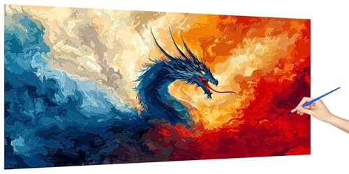 Malen Nach Zahlen Erwachsene Kinder Drachen, Malen Nach Zahlen Tier Kreativ Set für Erwachsene AnfäNger, Paint by Numbers DIY Handgemalt Acrylfarbe Ölgemälde Deko Geschenk Ohne Rahmen 50x30cm N-0 von Jaeixouu