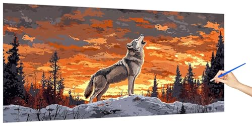 Malen Nach Zahlen Erwachsene Kinder Wolf, Malen Nach Zahlen Landschaft Kreativ Set für Erwachsene AnfäNger, Paint by Numbers DIY Handgemalt Acrylfarbe Ölgemälde Deko Geschenk Ohne Rahmen 90x45cm I-4 von Jaeixouu