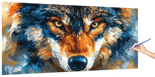 Malen Nach Zahlen Erwachsene Kinder Wolf, Malen Nach Zahlen Tier Kreativ Set für Erwachsene AnfäNger, Paint by Numbers DIY Handgemalt Acrylfarbe Ölgemälde Zimmer Deko Geschenk Ohne Rahmen 90x45cm I-6 von Jaeixouu