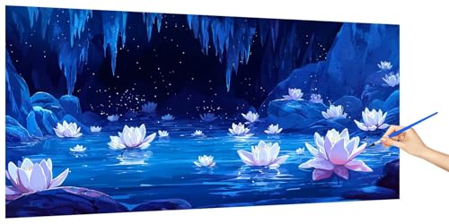 Malen Nach Zahlen Erwachsene Lotus, Malen Nach Zahlen Blume Kinder Kleines Format, DIY Paint by Numbers Kreativ Set AnfäNger Inklusive Pinsel und Acrylfarben Ohne Rahmen Deko Geschenk 100x50cm K-1 von Jaeixouu