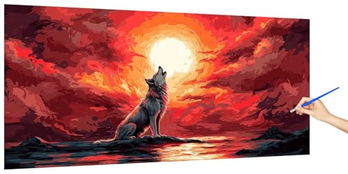 Malen Nach Zahlen Erwachsene Mond, Malen Nach Zahlen Wolf Kinder Kleines Format, DIY Paint by Numbers Kreativ Set AnfäNger Inklusive Pinsel und Acrylfarben Ohne Rahmen Zimmer Deko Geschenk 40x20cm C-6 von Jaeixouu