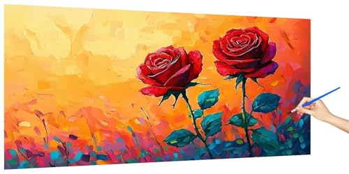 Malen Nach Zahlen Erwachsene Rose, Malen Nach Zahlen Blume Kinder Kleines Format, DIY Paint by Numbers Kreativ Set AnfäNger Inklusive Pinsel Acrylfarben Ohne Rahmen Zimmer Deko Geschenk 80x40cm F-8 von Jaeixouu