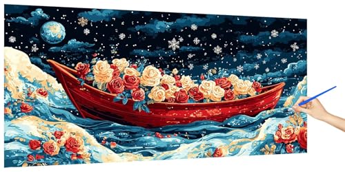 Malen Nach Zahlen Erwachsene Rose, Malen Nach Zahlen Boot Kinder Kleines Format, DIY Paint by Numbers Kreativ Set AnfäNger Inklusive Pinsel und Acrylfarben Ohne Rahmen Zimmer Deko Geschenk 40x20cm E-8 von Jaeixouu