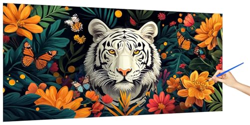 Malen Nach Zahlen Erwachsene Tiger, Malen Nach Zahlen Blume Kinder Kleines Format, DIY Paint by Numbers Kreativ Set AnfäNger Inklusive Pinsel und Acrylfarben Ohne Rahmen Deko Geschenk 40x20cm E-3 von Jaeixouu