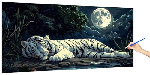 Malen Nach Zahlen Erwachsene Tiger, Malen Nach Zahlen Mond Kinder Kleines Format, DIY Paint by Numbers Kreativ Set AnfäNger Inklusive Pinsel Acrylfarben Ohne Rahmen Zimmer Deko Geschenk 60x30cm K-1 von Jaeixouu