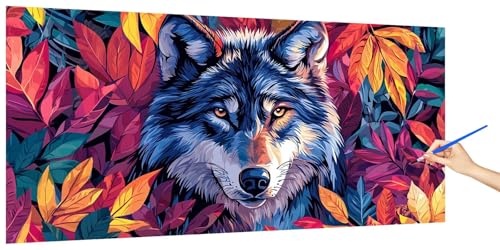 Malen Nach Zahlen Erwachsene Wolf, Malen Nach Zahlen Anlage Kinder Kleines Format, DIY Paint by Numbers Kreativ Set AnfäNger Inklusive Pinsel und Acrylfarben Ohne Rahmen Deko Geschenk 60x30cm W-7 von Jaeixouu