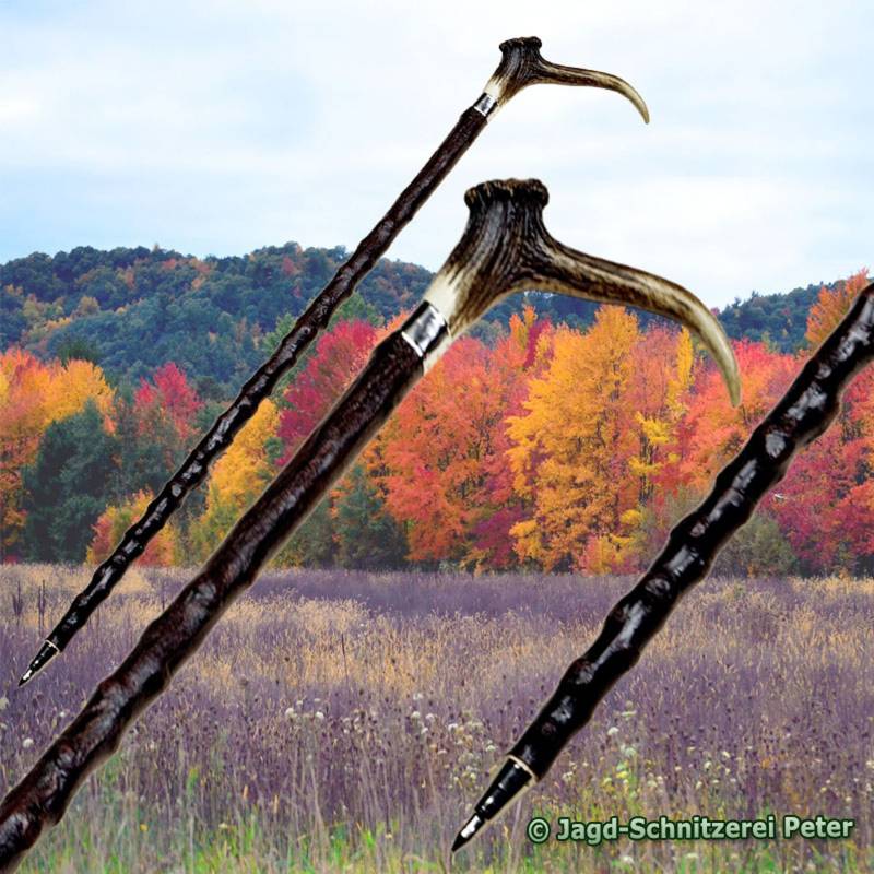 Wanderstock Holz Schwarzdorn, Augspross Als Hirschhorngriff - Gravur Bis 5 Zeichen Im Preis Enthalten von JagdSchnitzereiPeter