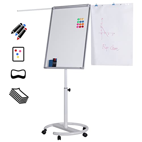 Jago® Flipchart mit Rundfuß - 60 x 90 cm, höhenverstellbar, Staffelei, Stiftablage, 2 Papierhalter - Magnetisches Whiteboard, Magnettafel, Präsentationstafel, weiße Magnettafel von Jago