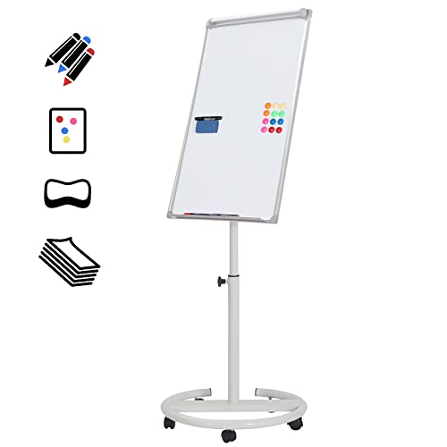 𝗝𝗮𝗴𝗼® Flipchart mit Rundfuß - 60 x 90 cm, höhenverstellbar, Staffelei, Stiftablage, Papierhalter - Magnetisches Whiteboard, Magnettafel, Präsentationstafel, weiße Magnettafel von Jago