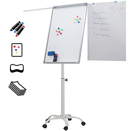 Jago® Flipchart mit Sternfuß - 60 x 90 cm, höhenverstellbar, seitlich ausziehbare Papierhalter Staffelei, Stiftablage - Magnetisches Whiteboard, Magnettafel, Präsentationstafel von Jago