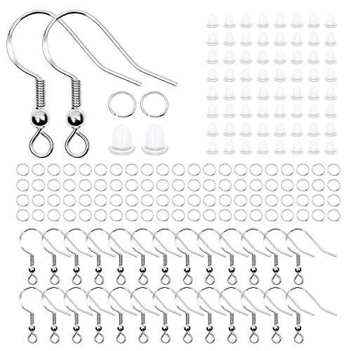 Jagowa 600-teiliges Ohrringherstellungszubehör-Set, 925 versilberte Ohrhaken, DIY handgefertigte Ohrringmaterialien, transparente Ohrring-Sicherheitsrückseite, Öffnungs-Bindering (Gold, Silber) von Jagowa