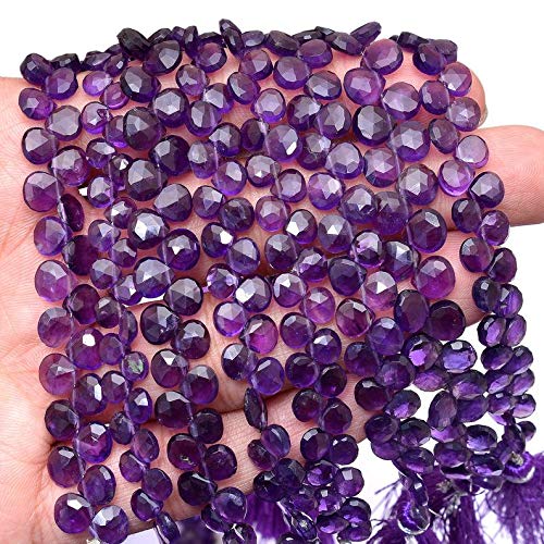 AAA+ Amethyst-Edelstein, 8 mm - 9 mm, Herz-Briolette, facettierte Perlen, 20,3 cm Strang, tiefvioletter Amethyst, Halbedelstein, lose Brioletten von Jaipur Gems Mart