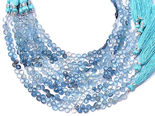 AAA+ Aquamarin-Edelsteinperlen, 4 mm - 5 mm, Offiki-Aquamarin-Herz-Brioletten, natürliche Multi-Aquamarin-Halbedelsteinperlen, 8 Stränge von Jaipur Gems Mart