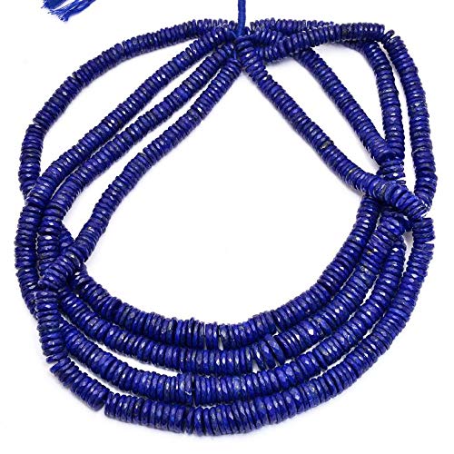 AAA+ Lapislazuli-Edelstein, Heishi, 7 mm - 11 mm, facettierte Münzperlen, 43,2 cm Strang, tiefblaue, natürliche Lapislazuli-Edelsteinreifen, Rondelle-Perlen von Jaipur Gems Mart