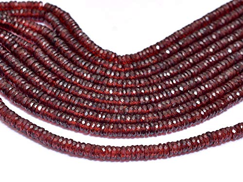 AAA+ Roter Granat-Edelstein, 5 mm, facettierte Heishi-Rondelle-Perlen, 15,2 cm Strang, natürlicher roter Granat, Halbedelstein, Münze/Abstandshalter/Scheibenperle von Jaipur Gems Mart