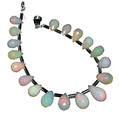 AAA+ äthiopischer Welo-Opal, Feuer-Edelstein, 5 mm - 7 mm, herzfacettierte Briolette-Perlen, äthiopischer Opal, Welo-Opal, Briolette-Perlen, 35,6 cm Strang von Jaipur Gems Mart