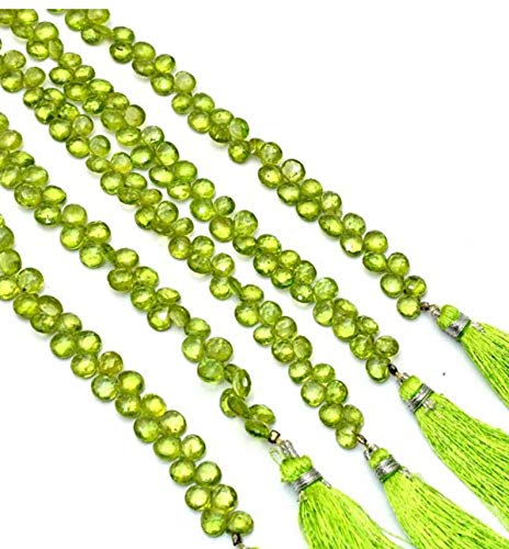 AAA Peridot Edelstein Herz Briolette Perlen 6 mm facettiertes Herz 25,4 cm Strang Natürlicher Preidot Halbedelstein Briolette für Schmuck von Jaipur Gems Mart