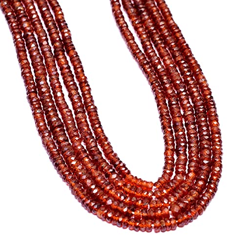 Jaipur Gems Mart AAA+ Hessonite Granat Edelstein 4mm Rondelle Facettierte Perlen | 13" Strang | Natürliche Hessonit Granat Handgeschnittene Halbedelsteinperlen für Schmuck von Jaipur Gems Mart