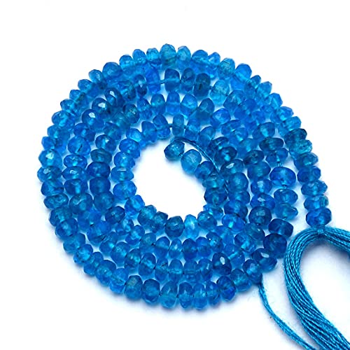 Jaipur Gems Mart AAA+ Natürlicher Neon Apatit Edelstein 3mm-4mm Facettierte Rondelle Perlen ~ Blauer Neon Apatit Halbedelstein Lose Perlen ~ 13inch Strang von Jaipur Gems Mart