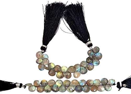 Jaipur Gems Mart AAA + Labradorit Edelstein Herz Brioletten | 4 "Strang | 7mm-8mm Herz Briolette | Natürliches Labradorit Feuer Semi Precious Perlen für Schmuck von Jaipur Gems Mart