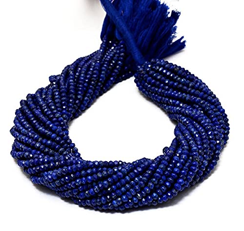 Jaipur Gems Mart AAA Lapislazuli Rondelle 3mm-4mm Perlen | 13"-Zoll-Strang | Tiefblaue natürliche Lapis-facettierte Halbedelstein-Perlen für Schmuckversorgung von Jaipur Gems Mart