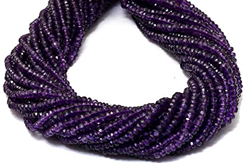 Jaipur Gems Mart Amethyst Perlen, Edelstein 3mm-4mm Facettierte Rondelle Perlen | 13'' Strang | Natürliche afrikanische handgeschnittene Amethyst Halbedelsteinperlen - AAA+ Qualität, Violett von Jaipur Gems Mart