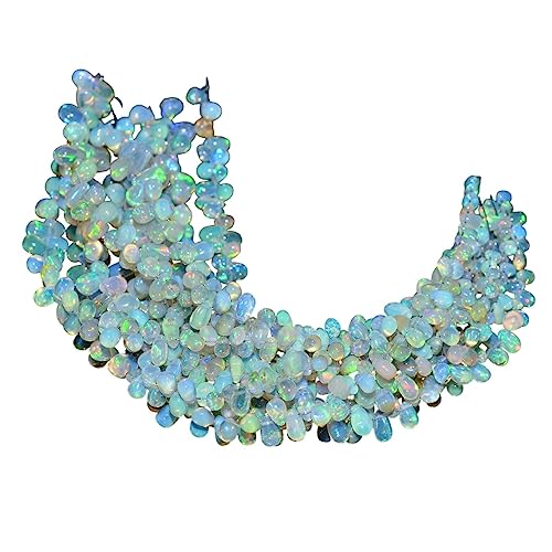 Natürlicher Multi-Feuer-Opal, 4-6 mm, glatte Tropfen, AAA+, Welo-Opal-Edelstein-Tropfen, äthiopischer Welo-Opal, Tropfenform, Briolette-Perlen, 15,2 cm Strang von Jaipur Gems Mart