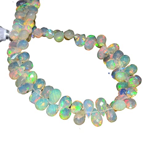 Natürlicher äthiopischer Opal, 4 mm, 6 mm, Feuerperlen, facettierte Opal-Perlen, äthiopischer Opal, rund, facettierte Edelsteinperlen, 40,6 cm Strang von Jaipur Gems Mart