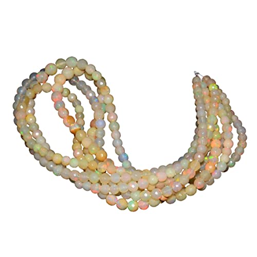 Natürlicher äthiopischer Opal, 4 mm, 7 mm, Feuerperlen, facettierte Opal-Perlen, äthiopischer Opal, rund, facettierte Edelsteinperlen, 40,6 cm Strang von Jaipur Gems Mart